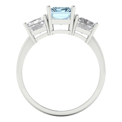 4 cttw Natural Swiss Blue Topaz Three-Stone Engagement Ring - Solid Gold (Emerald Cut,8x6mm)