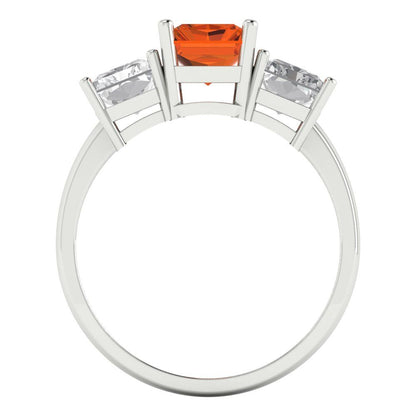 4 cttw Zirconia Simulated Red Diamond Three-Stone Engagement Ring - Solid Gold (VVS1, Emerald Cut,8x6mm)