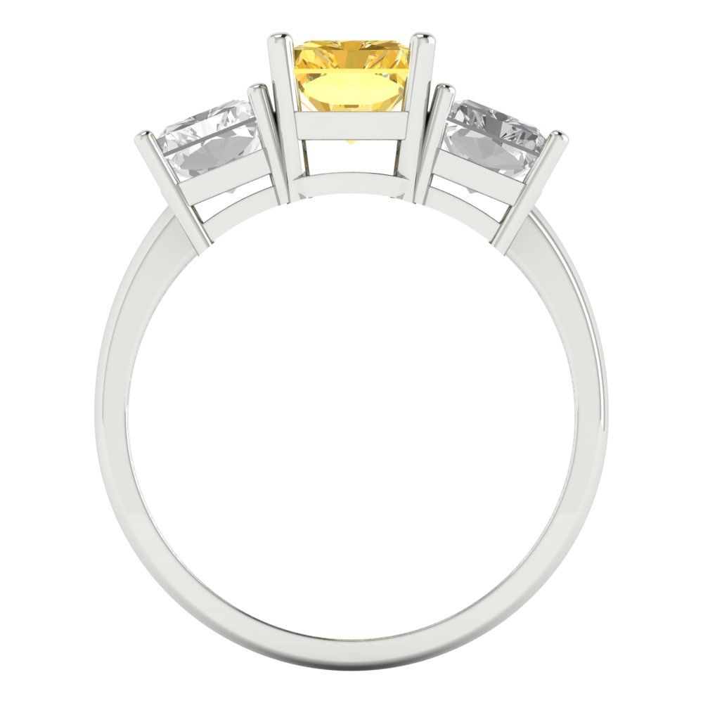 4 cttw Natural Citrine Three-Stone Engagement Ring - Solid Gold (Emerald Cut,8x6mm)