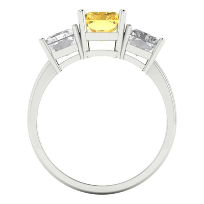 4 cttw Natural Citrine Three-Stone Engagement Ring - Solid Gold (Emerald Cut,8x6mm)