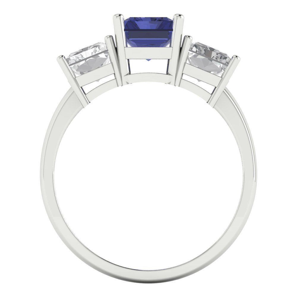 4 cttw Simulated Tanzanite Three-Stone Engagement Ring - Solid Gold (Emerald Cut,8x6mm)