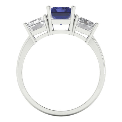 4 cttw Simulated Tanzanite Three-Stone Engagement Ring - Solid Gold (Emerald Cut,8x6mm)