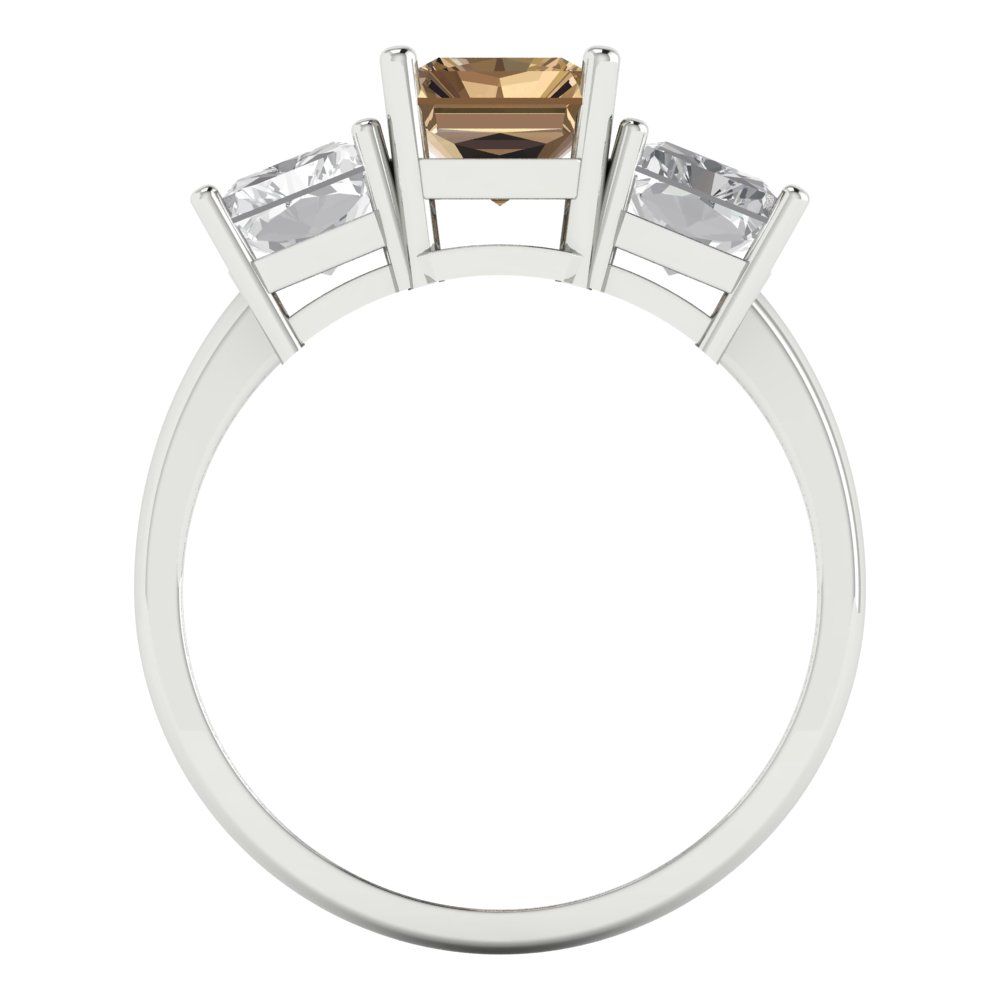 4 cttw Zirconia Simulated Champagne Diamond Three-Stone Engagement Ring - Solid Gold (VVS1, Emerald Cut,8x6mm)