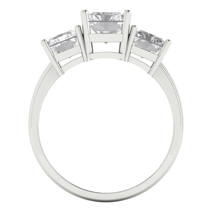4 cttw Certified Moissanite Three-Stone Engagement Ring - Solid Gold (VVS1, D-F,Emerald Cut,8x6mm)