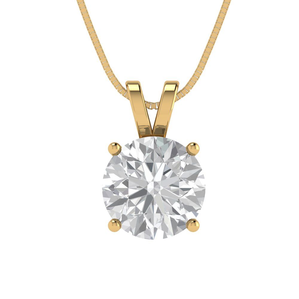 2 tcw Necklace Pendant - 14K White Gold Round Cut Solitaire  Zirconia Diamond - Adjustable Length - 15in Box Chain to 18in