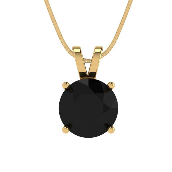 2 ct Brilliant Round Cut Solitaire Natural Onyx Stone Yellow Gold Pendant with 16" Chain