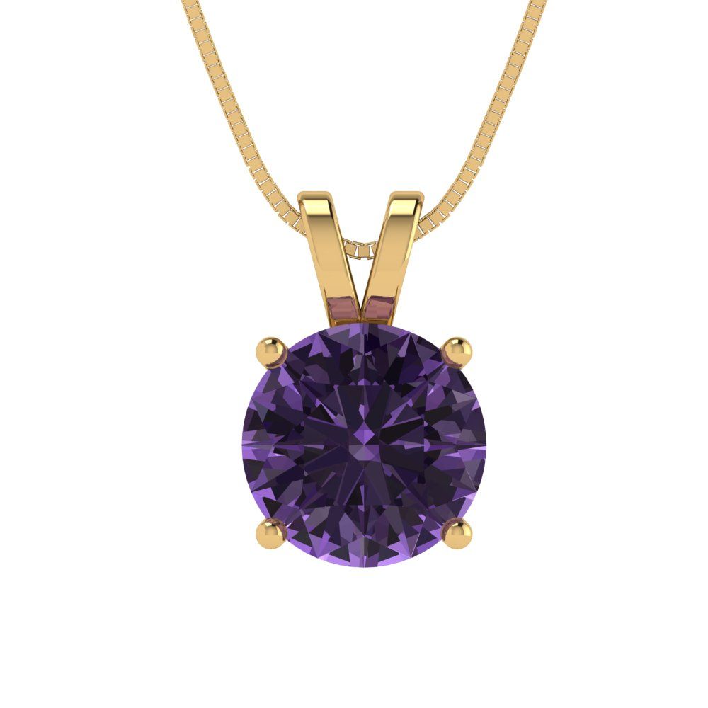 2cttw Round Cut Alexandrite Gold-Plated 925 Silver Pendant and 16" Box-Chain Necklace