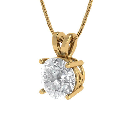 2 tcw Necklace Pendant - 14K White Gold Round Cut Solitaire  Zirconia Diamond - Adjustable Length - 15in Box Chain to 18in