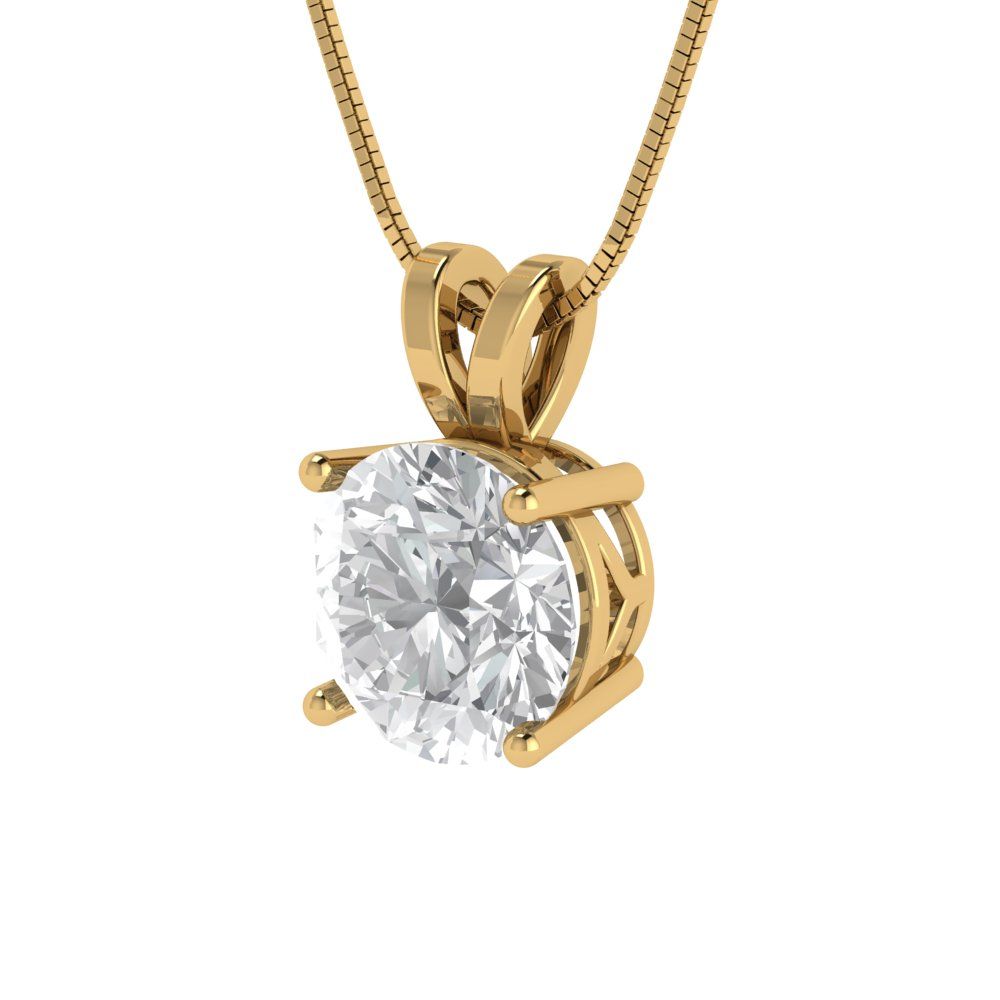 2cttw Round Cut Clear Gold-Plated 925 Silver Pendant and 16" Box-Chain Necklace