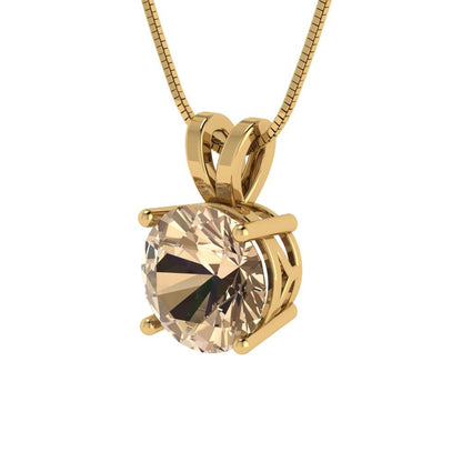 2 tcw Necklace Pendant - 14K White Gold Round Cut Solitaire  Yellow Moissanite - Adjustable Length - 15in Box Chain to 18in