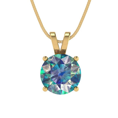 2 tcw Necklace Pendant - 14K White Gold Round Cut Solitaire  Blue Moissanite - Adjustable Length - 15in Box Chain to 18in