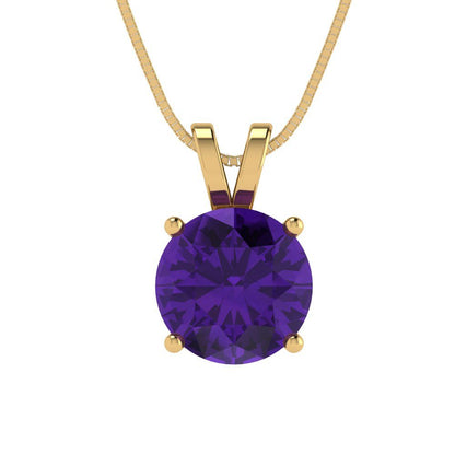 2cttw Round Cut Amethyst Gold-Plated 925 Silver Pendant and 16" Box-Chain Necklace