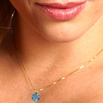 2 tcw Necklace Pendant - 14K White Gold Round Cut Solitaire  Blue Moissanite - Adjustable Length - 15in Box Chain to 18in