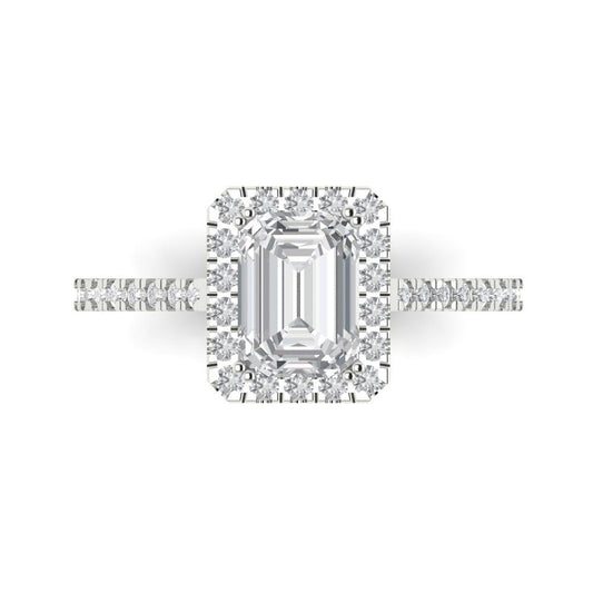 1.86 cttw Zirconia Simulated Diamond Hidden Halo Engagement Ring - Solid White Gold (VVS1, Emerald Cut,7.5x5.5mm)