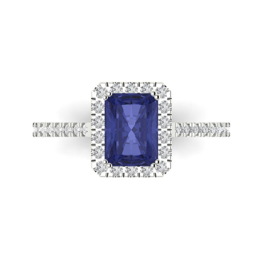 1.86 cttw Simulated Tanzanite Hidden Halo Engagement Ring - Solid White Gold (VVS1, Emerald Cut,7.5x5.5mm)