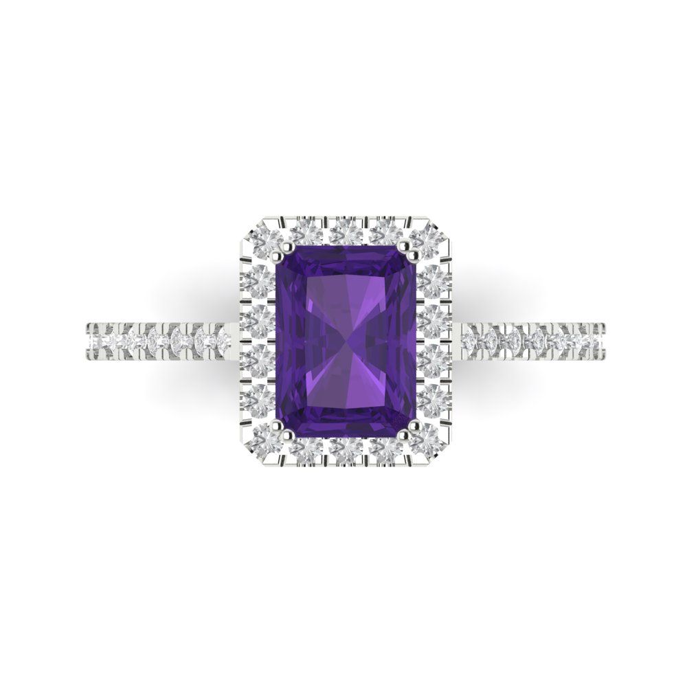 1.86 cttw Natural Amethyst Hidden Halo Engagement Ring - Solid Gold (Emerald Cut,7.5x5.5mm)