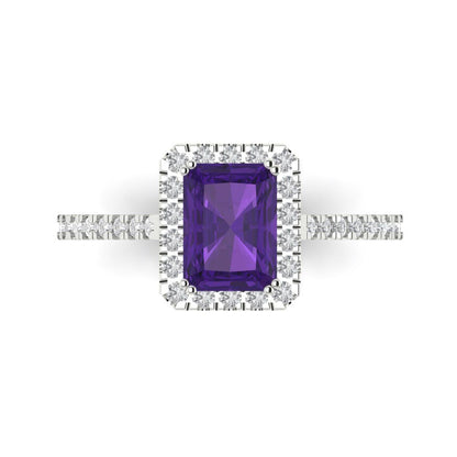 1.86 cttw Natural Amethyst Hidden Halo Engagement Ring - Solid Gold (Emerald Cut,7.5x5.5mm)