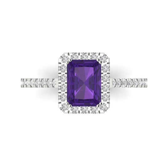 1.86 cttw Natural Amethyst Hidden Halo Engagement Ring - Solid White Gold (VVS1, Emerald Cut,7.5x5.5mm)