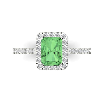 1.86 cttw Zirconia Simulated Green Diamond Hidden Halo Engagement Ring - Solid Gold (VVS1, Emerald Cut,7.5x5.5mm)