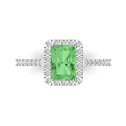1.86 cttw Zirconia Simulated Green Diamond Hidden Halo Engagement Ring - Solid White Gold (VVS1, Emerald Cut,7.5x5.5mm)