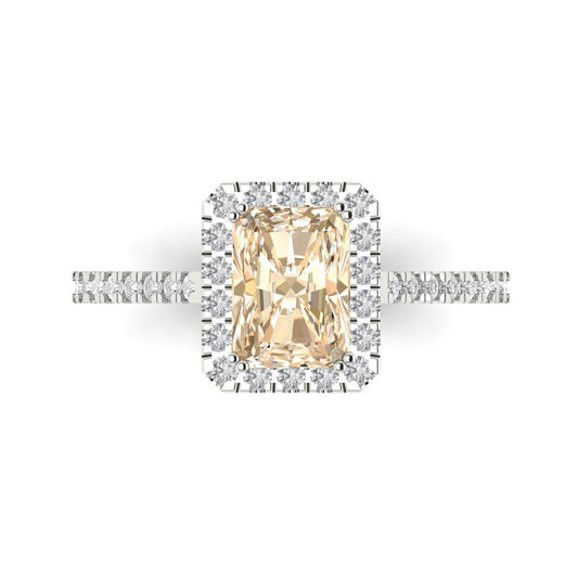 1.86 cttw Natural Morganite Hidden Halo Engagement Ring - Solid White Gold (VVS1, Emerald Cut,7.5x5.5mm)