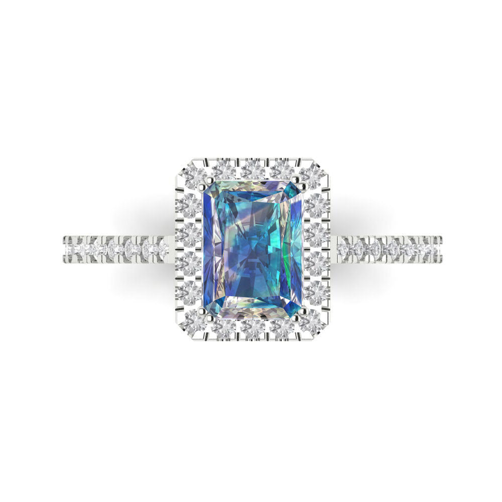 1.86 cttw Blue Moissanite Hidden Halo Engagement Ring - Solid Gold (Emerald Cut,7.5x5.5mm)