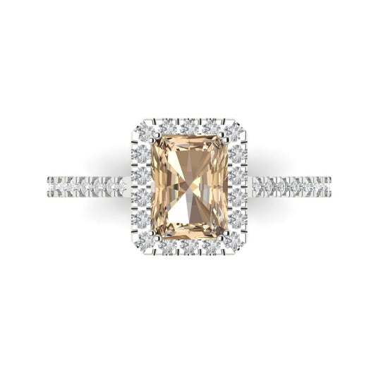 1.86 cttw Yellow Moissanite Hidden Halo Engagement Ring - Solid White Gold (VVS1, Emerald Cut,7.5x5.5mm)