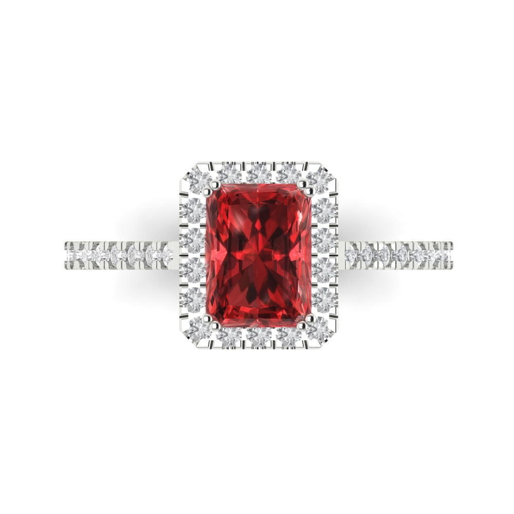 1.86 cttw Natural Garnet Hidden Halo Engagement Ring - Solid Gold (Emerald Cut,7.5x5.5mm)