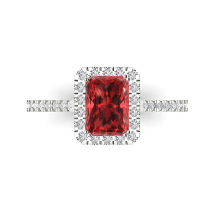 1.86 cttw Natural Garnet Hidden Halo Engagement Ring - Solid Gold (Emerald Cut,7.5x5.5mm)