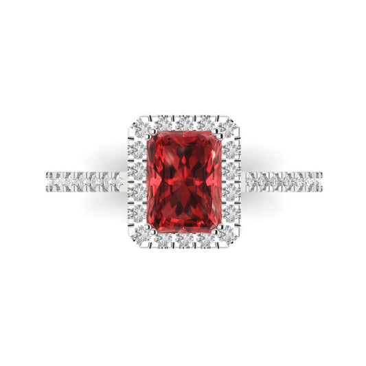 1.86 cttw Natural Garnet Hidden Halo Engagement Ring - Solid White Gold (VVS1, Emerald Cut,7.5x5.5mm)