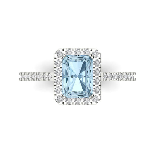 1.86 cttw Natural Sky Blue Topaz Hidden Halo Engagement Ring - Solid White Gold (VVS1, Emerald Cut,7.5x5.5mm)