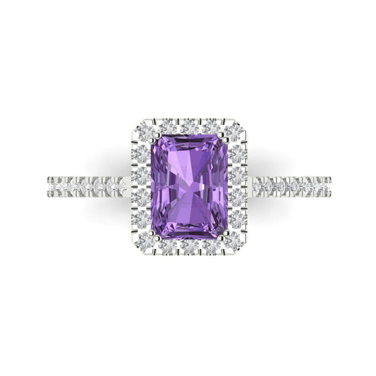 1.86 cttw Simulated Alexandrite Hidden Halo Engagement Ring - Solid White Gold (VVS1, Emerald Cut,7.5x5.5mm)