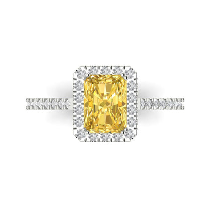1.86 cttw Natural Citrine Hidden Halo Engagement Ring - Solid Gold (Emerald Cut,7.5x5.5mm)