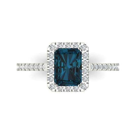1.86 cttw Natural London Blue Topaz Hidden Halo Engagement Ring - Solid White Gold (VVS1, Emerald Cut,7.5x5.5mm)