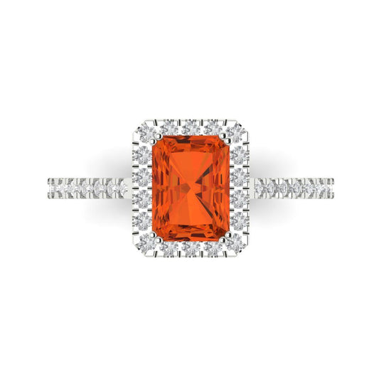 1.86 cttw Zirconia Simulated Red Diamond Hidden Halo Engagement Ring - Solid White Gold (VVS1, Emerald Cut,7.5x5.5mm)