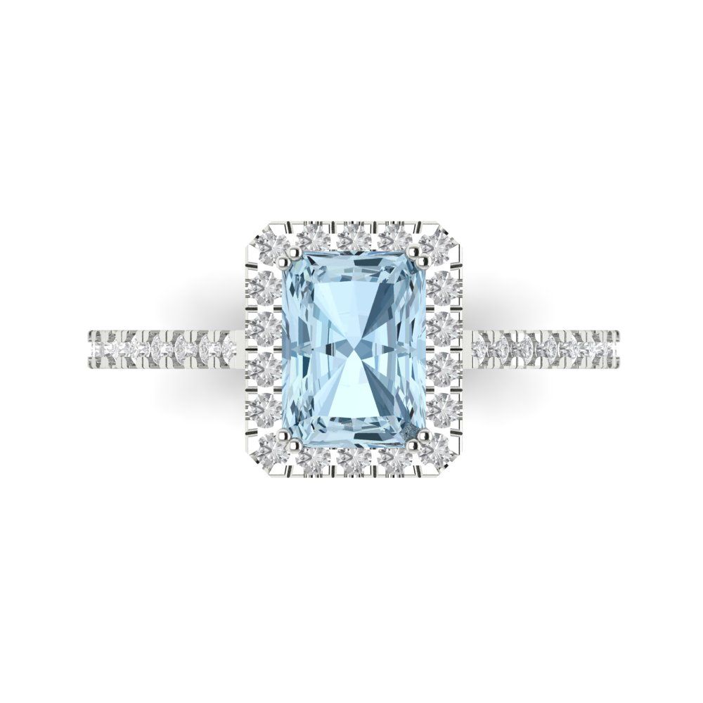 1.86 cttw Natural Aquamarine Hidden Halo Engagement Ring - Solid Gold (Emerald Cut,7.5x5.5mm)