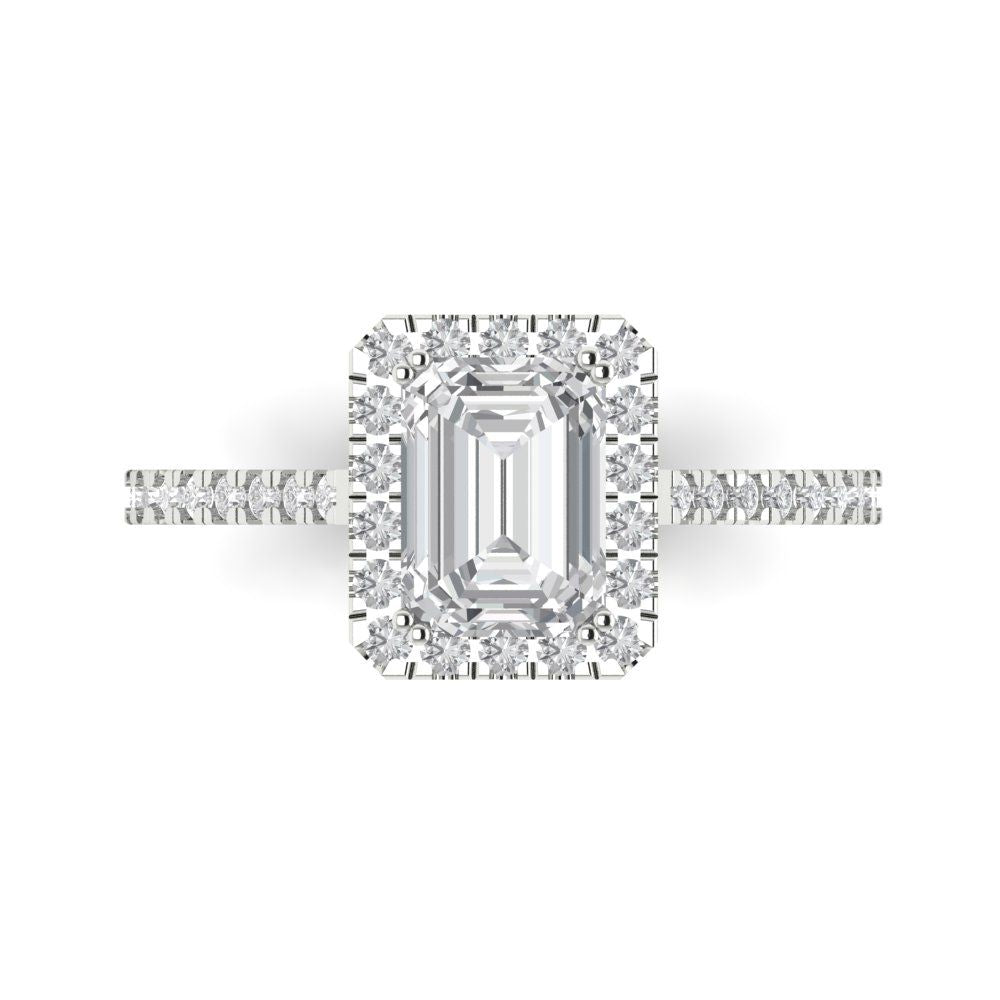 1.86 cttw White Sapphire Hidden Halo Engagement Ring - Solid Gold (Emerald Cut,7.5x5.5mm)