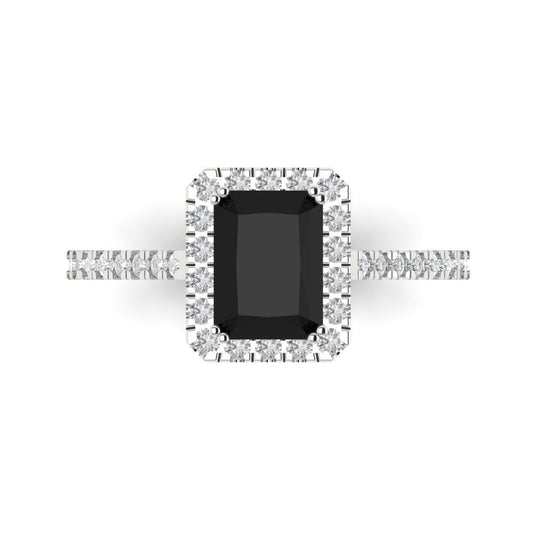 1.86 cttw Natural Onyx Hidden Halo Engagement Ring - Solid White Gold (VVS1, Emerald Cut,7.5x5.5mm)