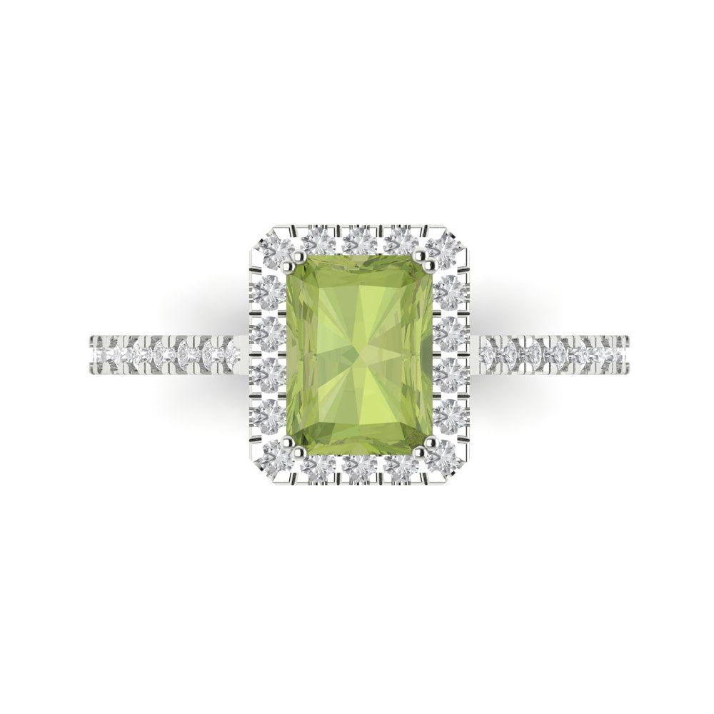 1.86 cttw Natural Peridot Hidden Halo Engagement Ring - Solid Gold (Emerald Cut,7.5x5.5mm)