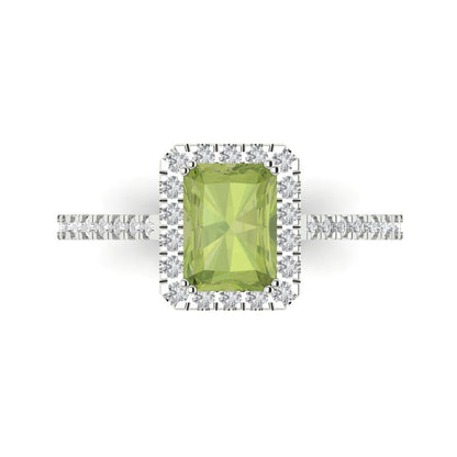 1.86 cttw Natural Peridot Hidden Halo Engagement Ring - Solid Gold (Emerald Cut,7.5x5.5mm)