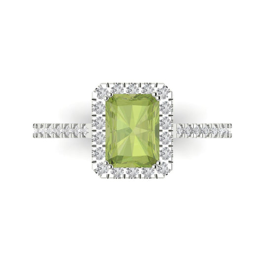 1.86 cttw Natural Peridot Hidden Halo Engagement Ring - Solid White Gold (VVS1, Emerald Cut,7.5x5.5mm)