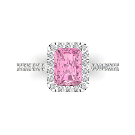 1.86 cttw Zirconia Simulated Pink Diamond Hidden Halo Engagement Ring - Solid White Gold (VVS1, Emerald Cut,7.5x5.5mm)
