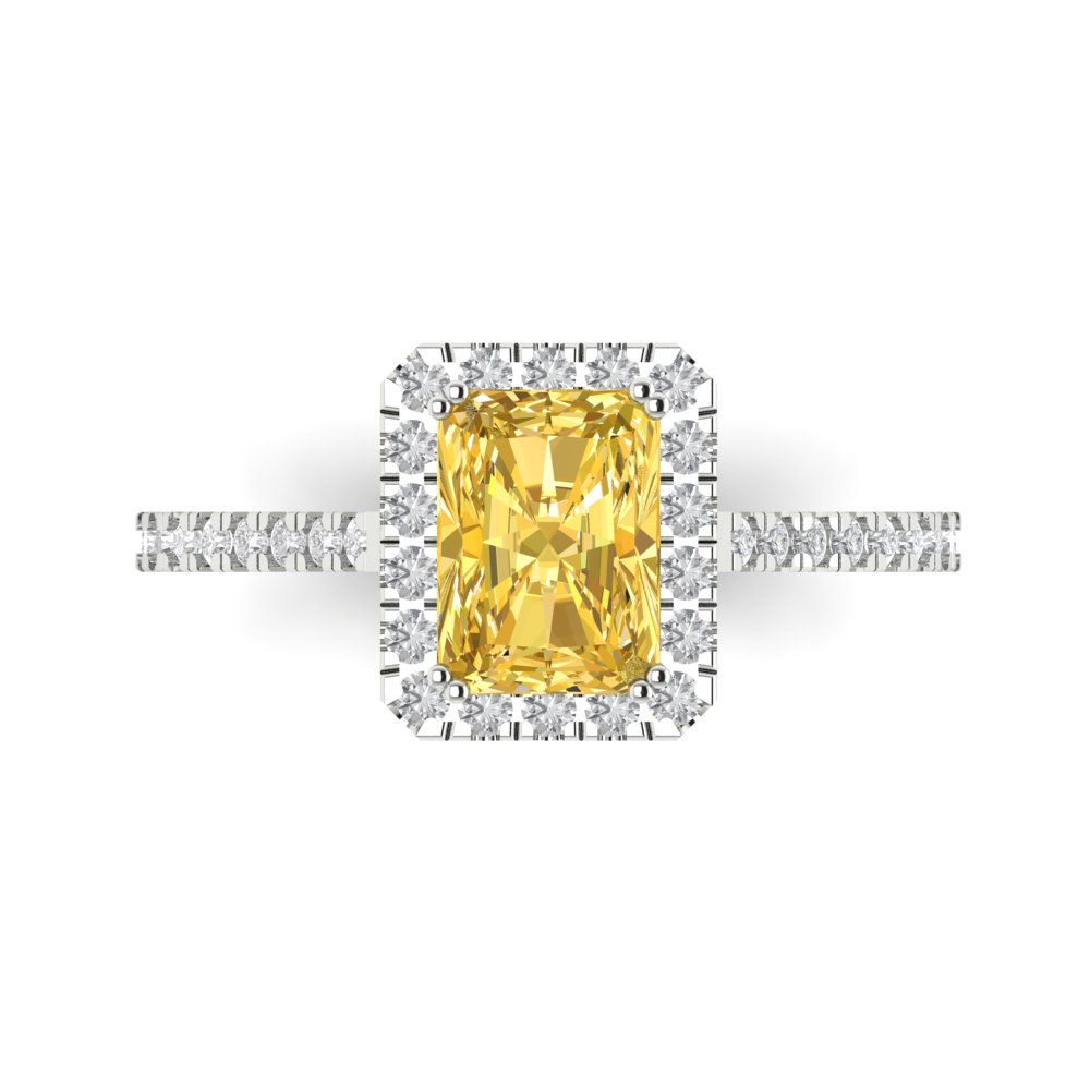 1.86 cttw Zirconia Simulated Yellow Diamond Hidden Halo Engagement Ring - Solid Gold (VVS1, Emerald Cut,7.5x5.5mm)