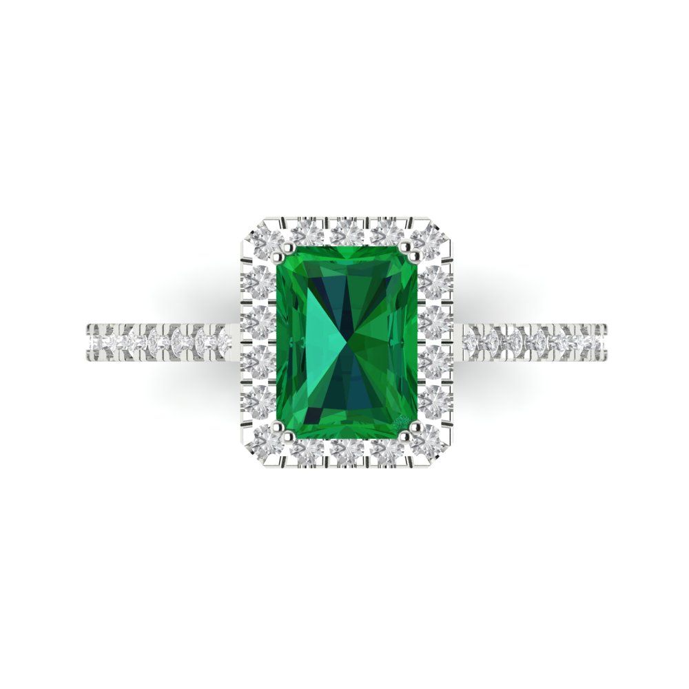 1.86 cttw Simulated Emerald Hidden Halo Engagement Ring - Solid Gold (Emerald Cut,7.5x5.5mm)