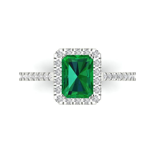 1.86 cttw Simulated Emerald Hidden Halo Engagement Ring - Solid White Gold (VVS1, Emerald Cut,7.5x5.5mm)