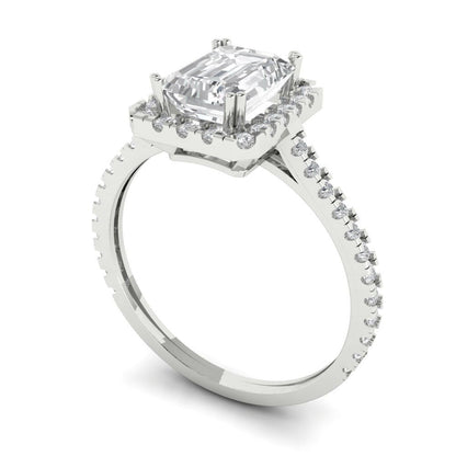 1.86 cttw Zirconia Simulated Diamond Hidden Halo Engagement Ring - Solid Gold (VVS1, Emerald Cut,7.5x5.5mm)