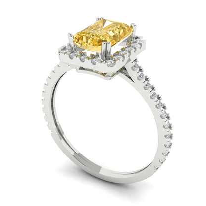 1.86 cttw Natural Citrine Hidden Halo Engagement Ring - Solid Gold (Emerald Cut,7.5x5.5mm)