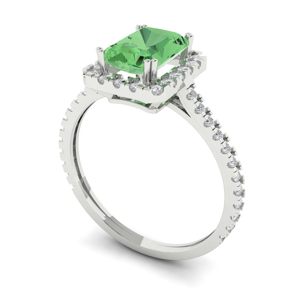 1.86 cttw Zirconia Simulated Green Diamond Hidden Halo Engagement Ring - Solid Gold (VVS1, Emerald Cut,7.5x5.5mm)