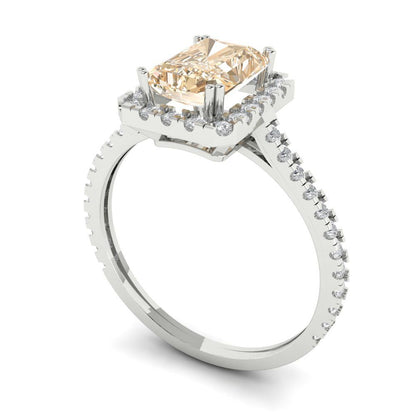 1.86 cttw Natural Morganite Hidden Halo Engagement Ring - Solid Gold (Emerald Cut,7.5x5.5mm)