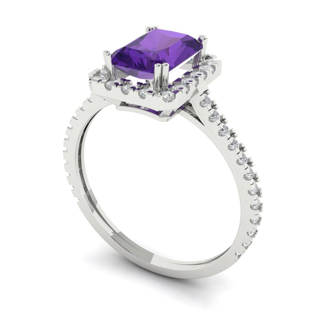 1.86 cttw Natural Amethyst Hidden Halo Engagement Ring - Solid Gold (Emerald Cut,7.5x5.5mm)